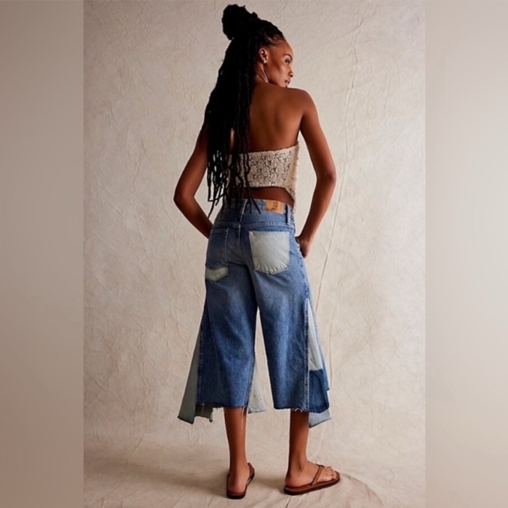 Free People We The Free Ripple Wide Leg Crop Blue Women’s Jeans Sz 27 denim